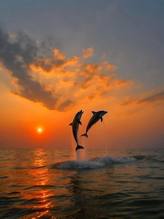 Dolphins Jumping at Sunset