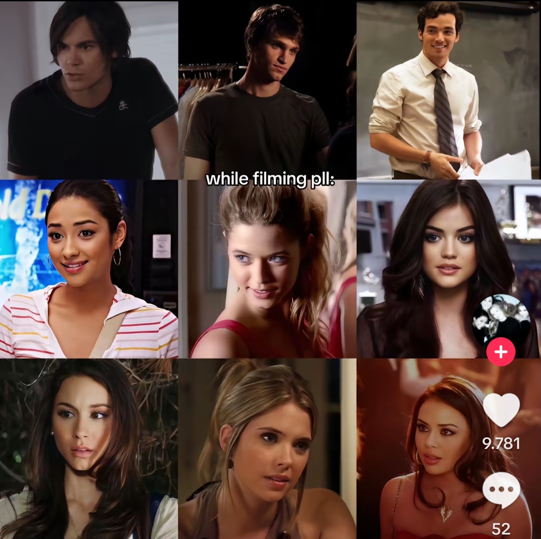 Collage of nine portrait photos of Pretty Little Liars characters