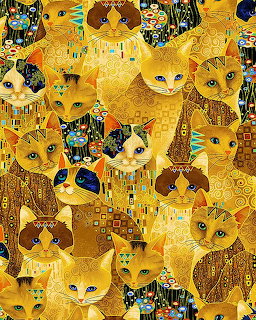 Multiple golden cats arranged in decorative pattern with ornate geometric designs and warm metallic tones
