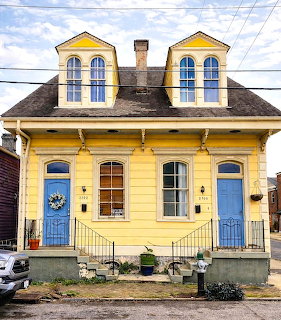 Gold House with Blue Doors
