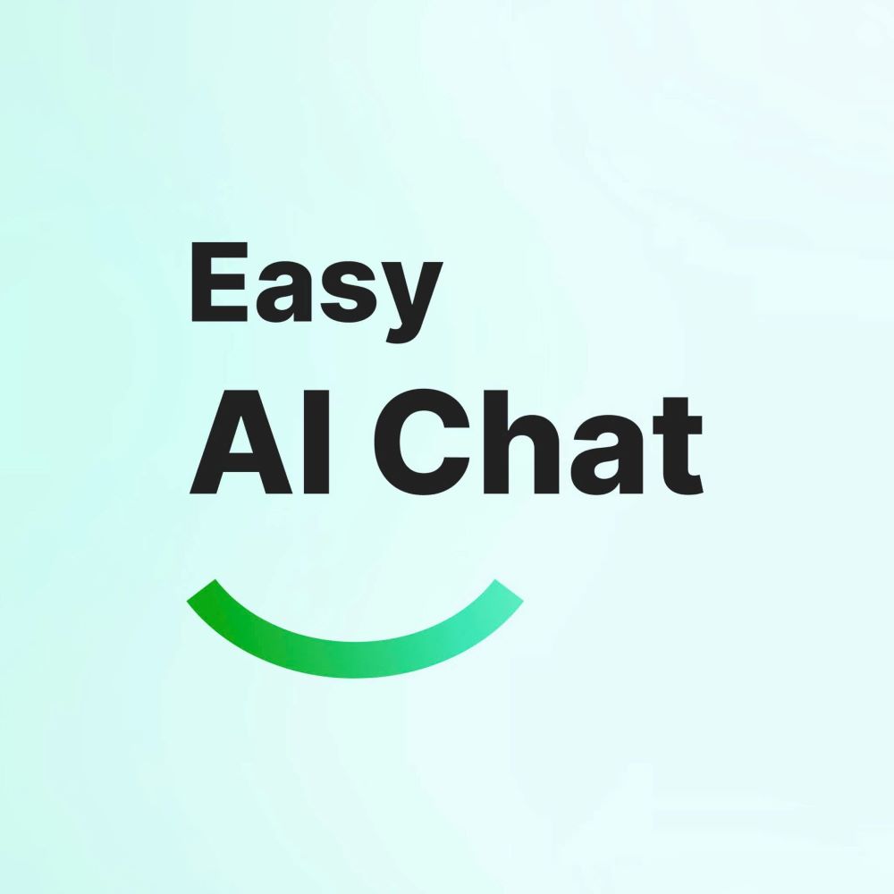Easy AI Chat text above a curved green smile on a pale background