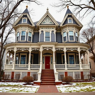 Victorian Mansion Winter Scene