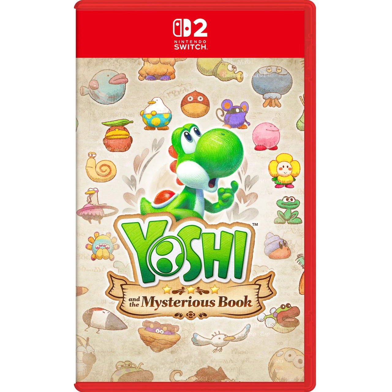 Yoshi and the Mysterious Book Nintendo Switch game box art with character and item illustrations