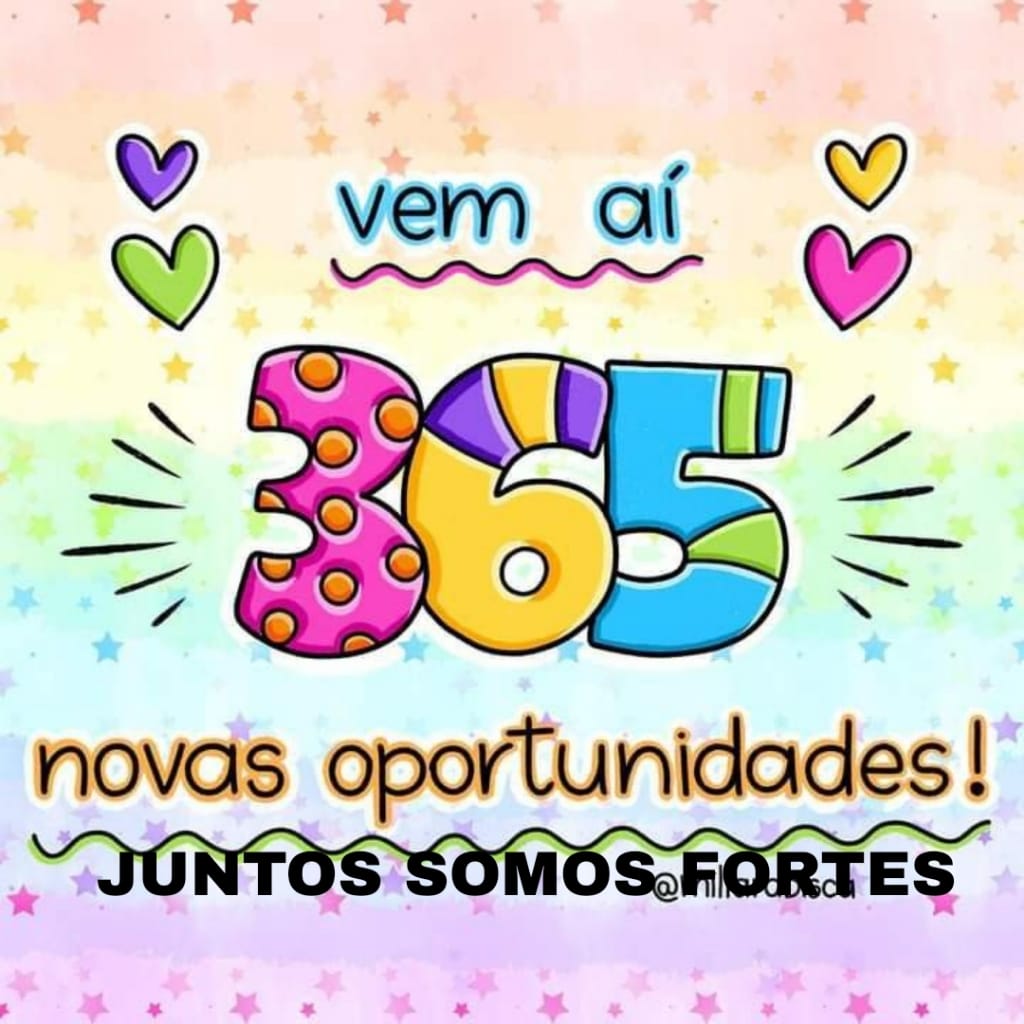 Colorful 365 illustration with hearts, stars, and Portuguese motivational text on a pink background