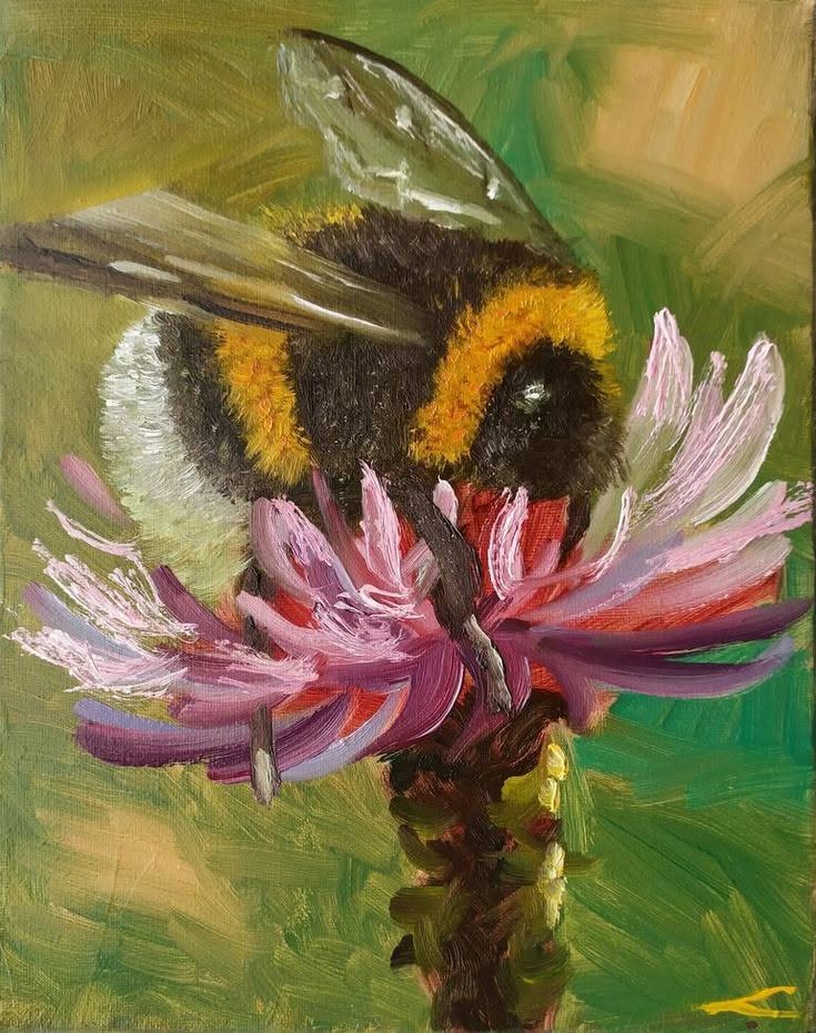 Bumblebee on Pink Flower Painting