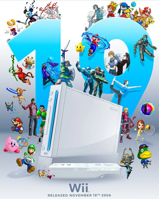 White Nintendo Wii console with stand and Wii Remote controller