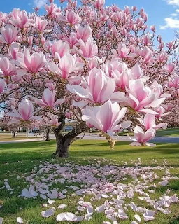 Pink Magnolia Tree in Bloom