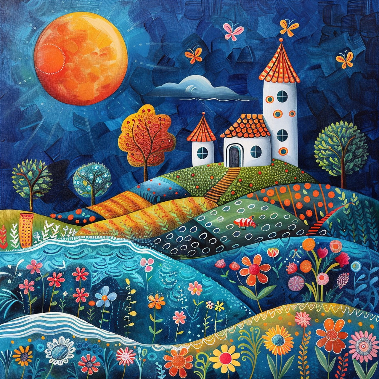 Whimsical Village Landscape