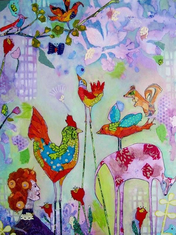 Whimsical Garden Birds Illustration