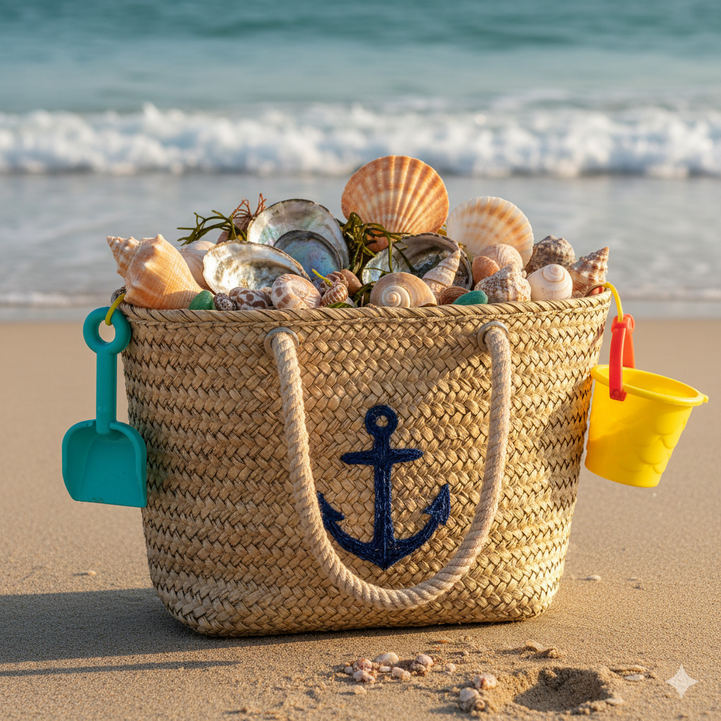 Beach Basket with Seashells