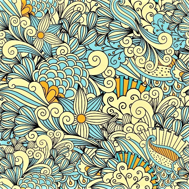 Blue Yellow Floral Doodle Pattern