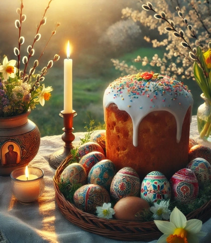 Easter Cake and Decorated Eggs