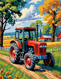 Red Tractor on Farm