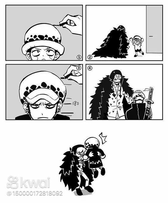 Anime scene of Trafalgar Law and Corazon together