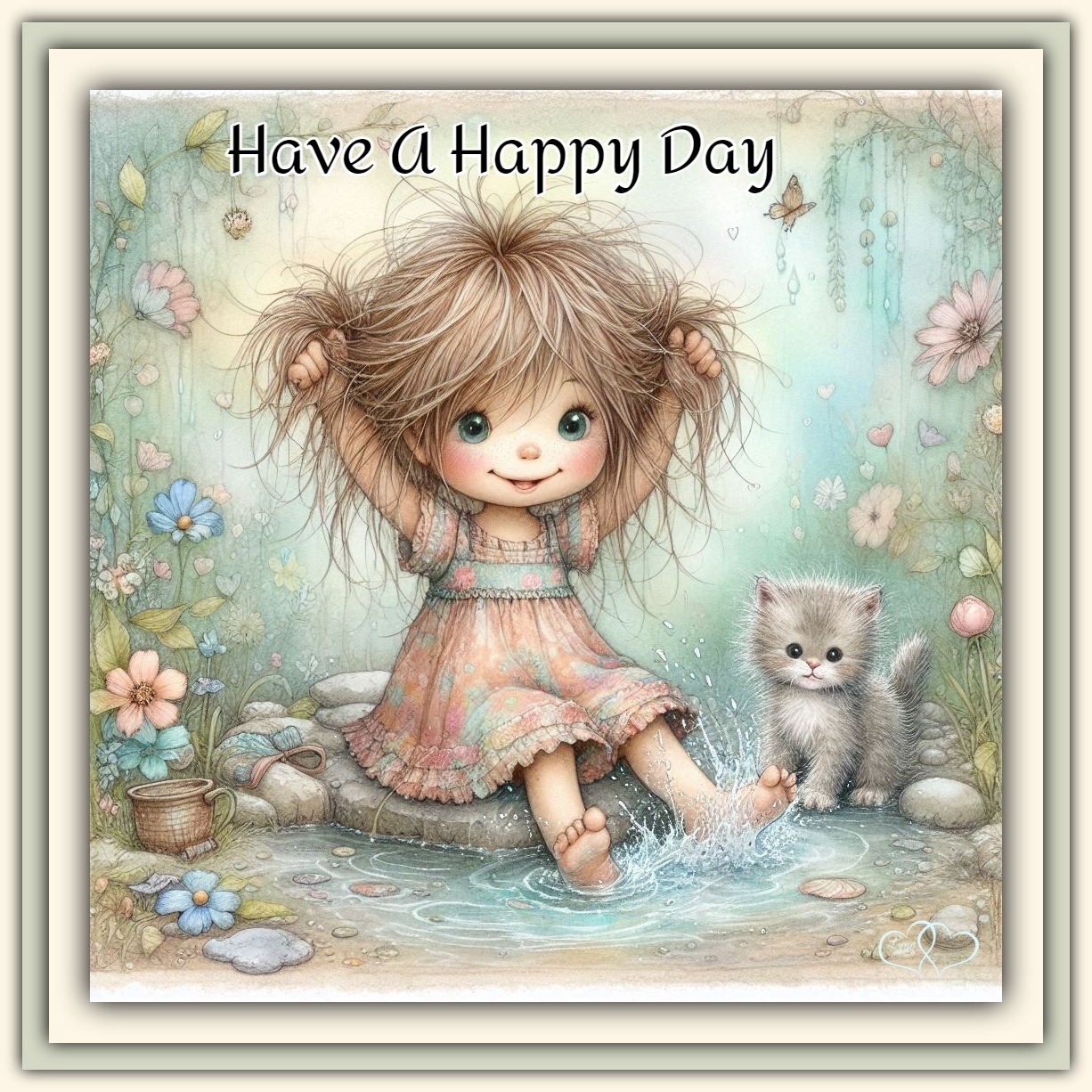 Happy Day Girl with Kitten