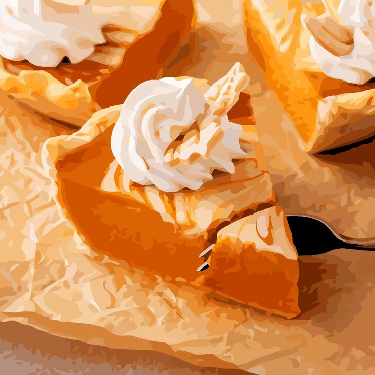 Pumpkin pie slice with whipped cream on parchment paper