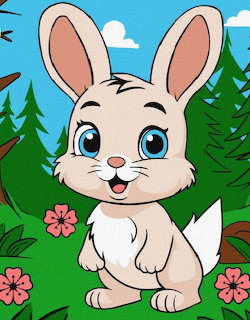 Cute Cartoon Rabbit in Forest