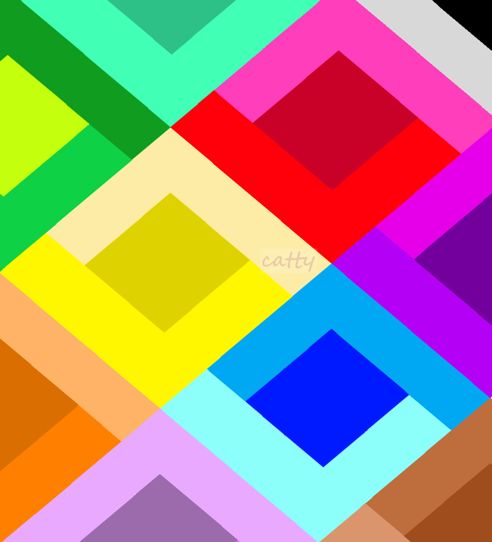 Colorful geometric pattern of overlapping diagonal squares in rainbow colors