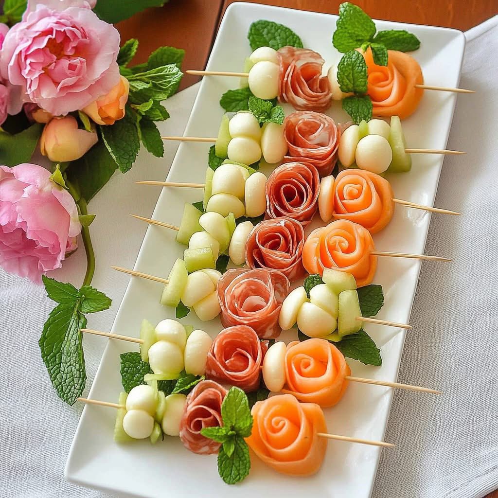 Melon Mozzarella Prosciutto Skewers