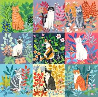 Cats and Botanical Flowers Grid
