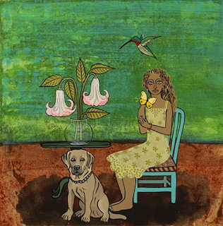 Girl with Dog Painting