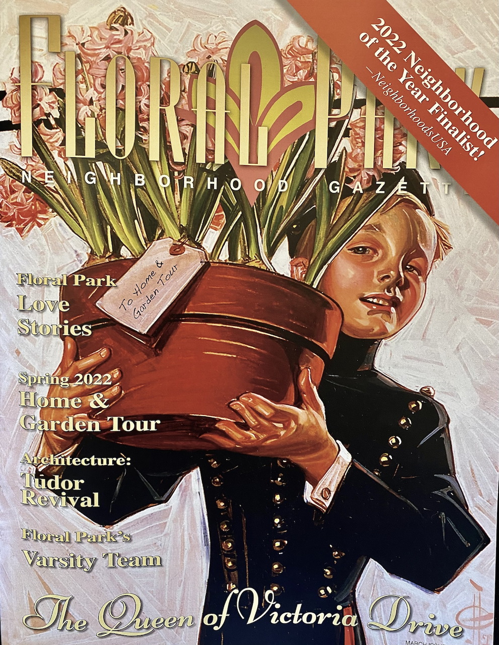 Illustrated magazine cover with a woman holding a violin and ornate title text