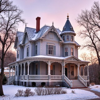 Victorian Mansion Winter Sunset
