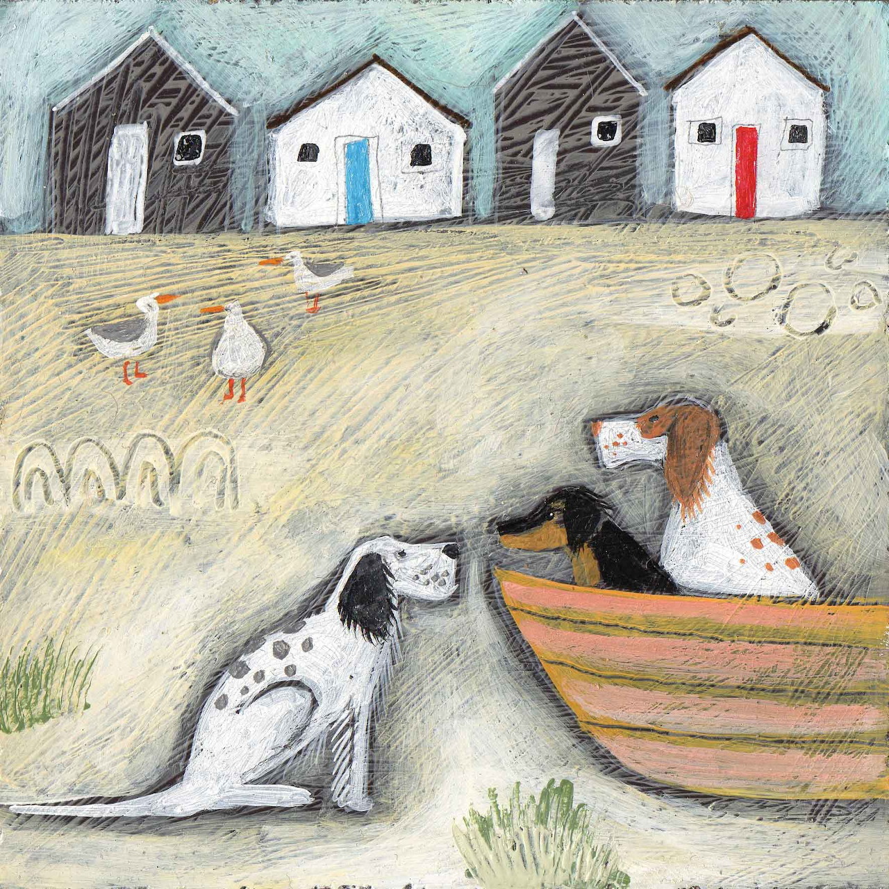 Two Dogs in Boat