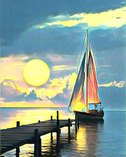 Moonlit Pier Sailboat