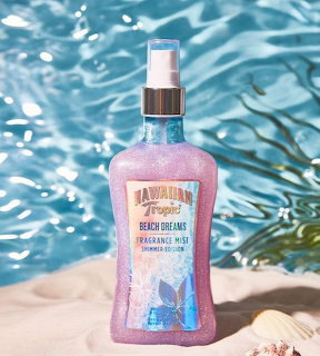 Hawaiian Tropic body mist spray bottle with tropical label, 250ml size.