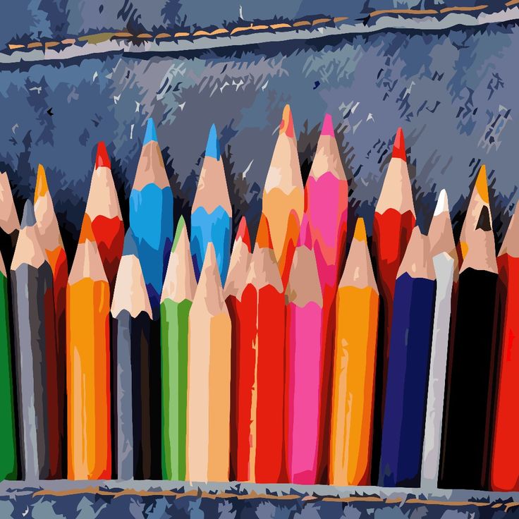 Stylized illustration of colorful pencils lined up against a blue background