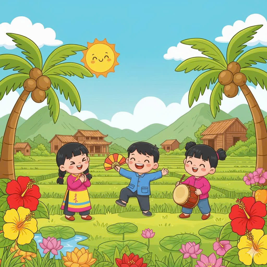 Children Playing in Tropical Village