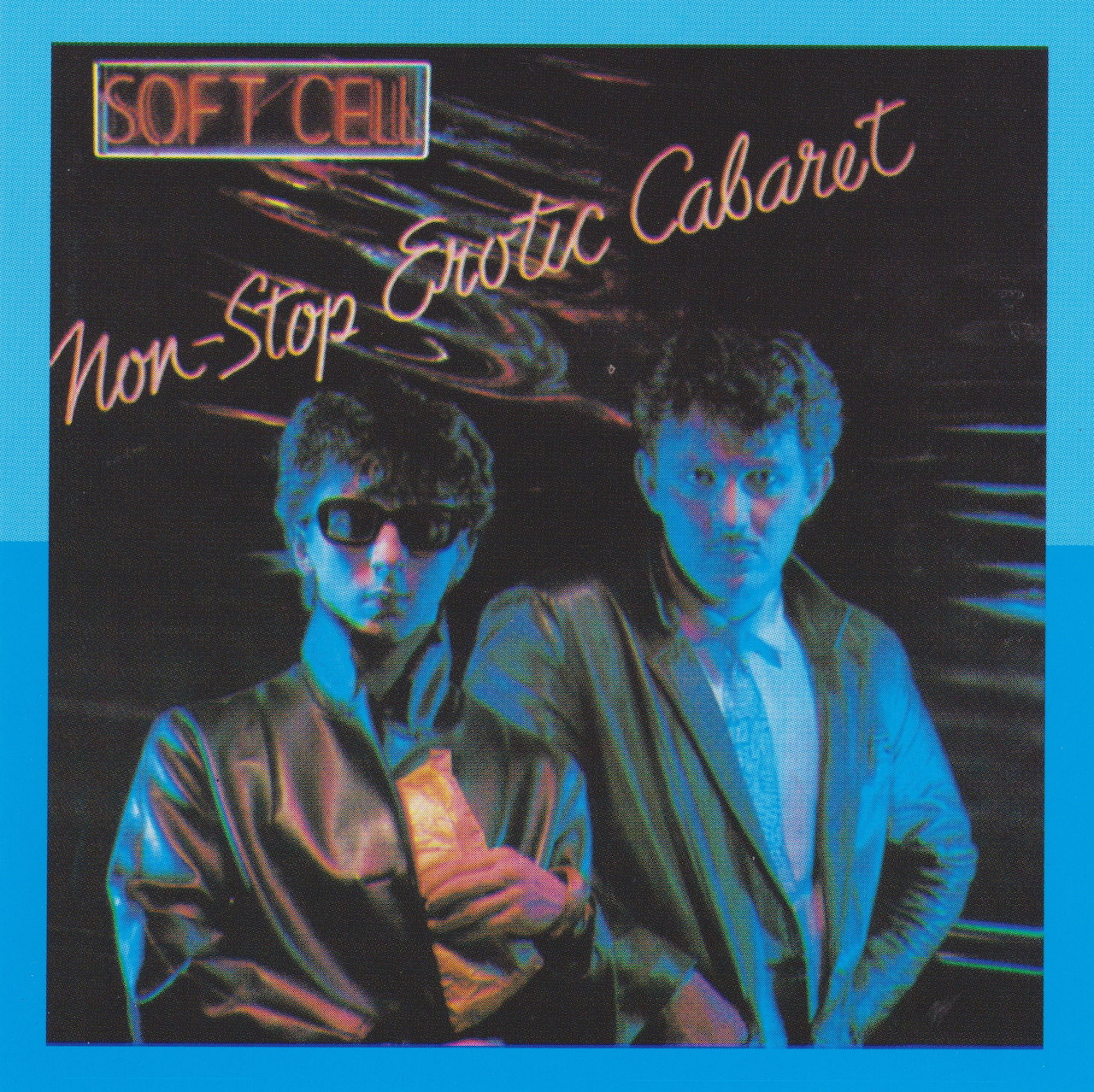 Soft Cell Non-Stop Erotic Cabaret album cover with two men in blue lighting on a dark background