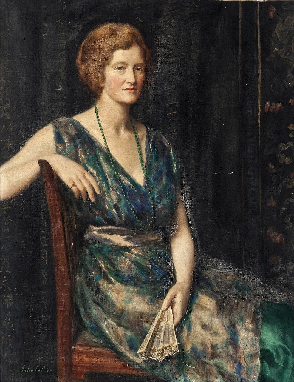 Classical oil portrait painting in John Collier style