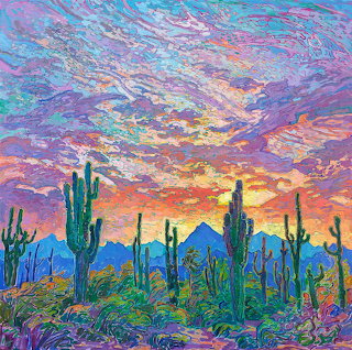 Desert Sunset with Saguaro Cacti