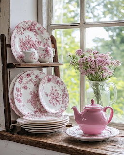 Pink Floral China by Window