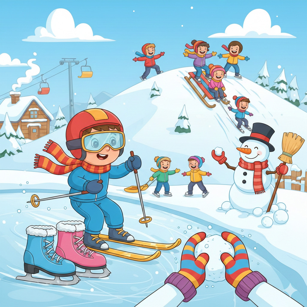 Children Winter Ski Scene
