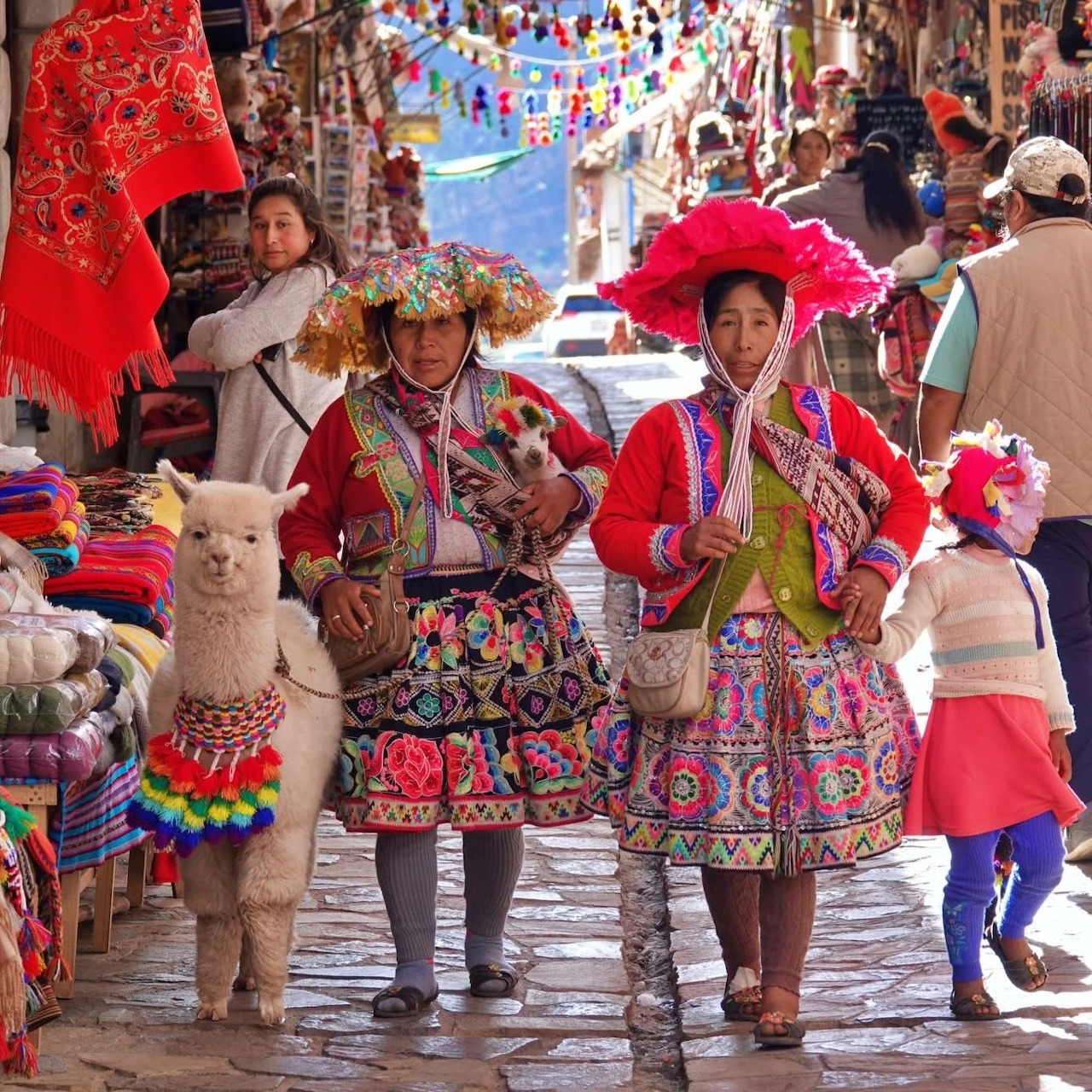 Peruvian Women with Llamas in Traditional Dress