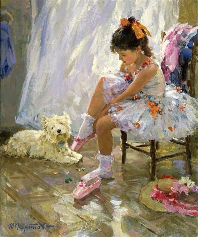 Young Ballerina with Dog