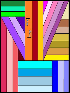 Abstract geometric painting with colorful vertical and diagonal stripes and rectangles