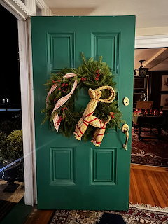 Christmas Wreath on Green Door