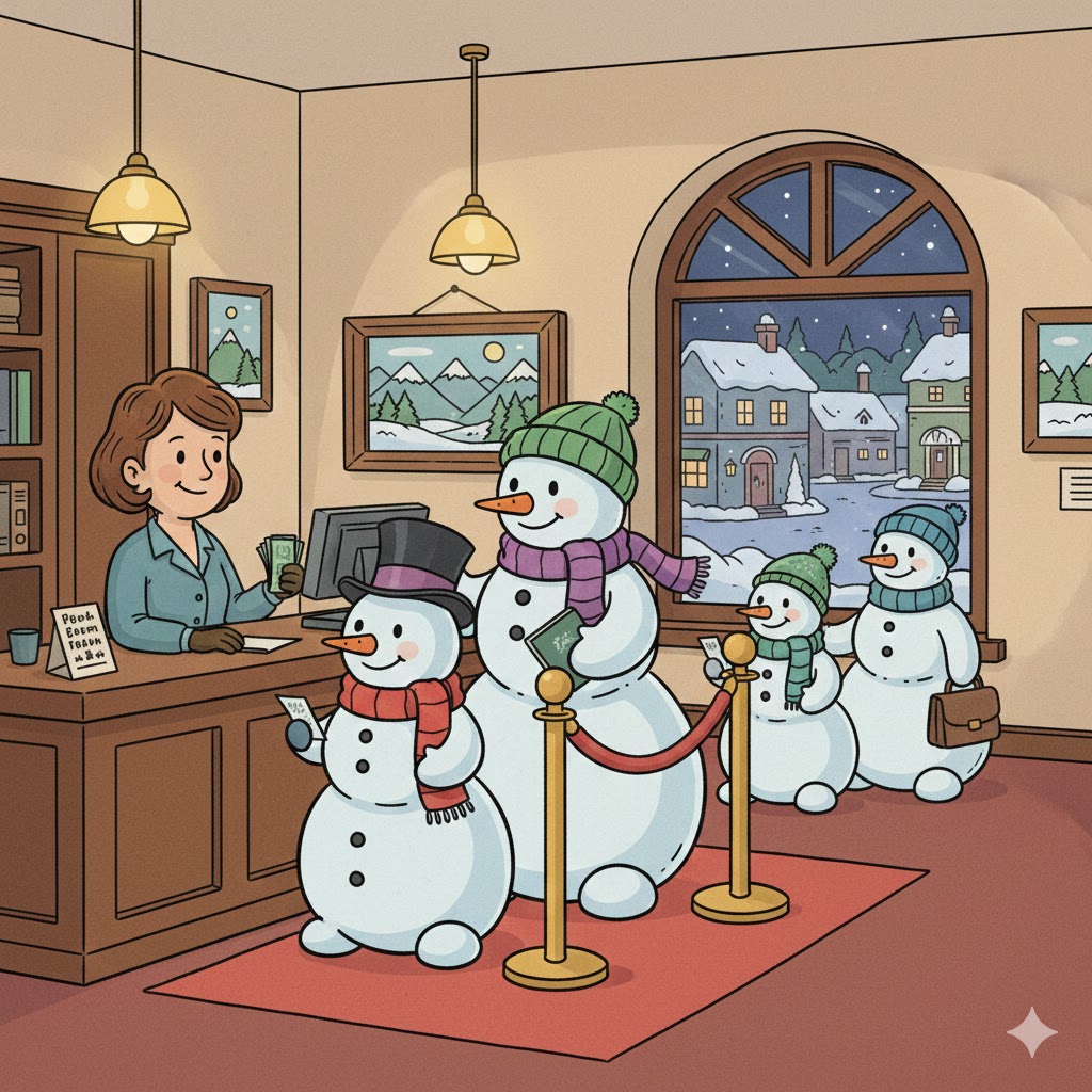 Snowmen at Hotel Desk