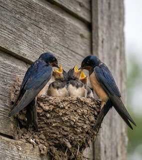 Barn Swallows Feeding Chicks