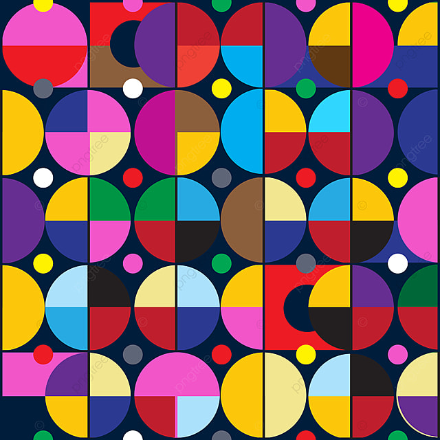 Geometric pattern of colorful quartered circles on dark background