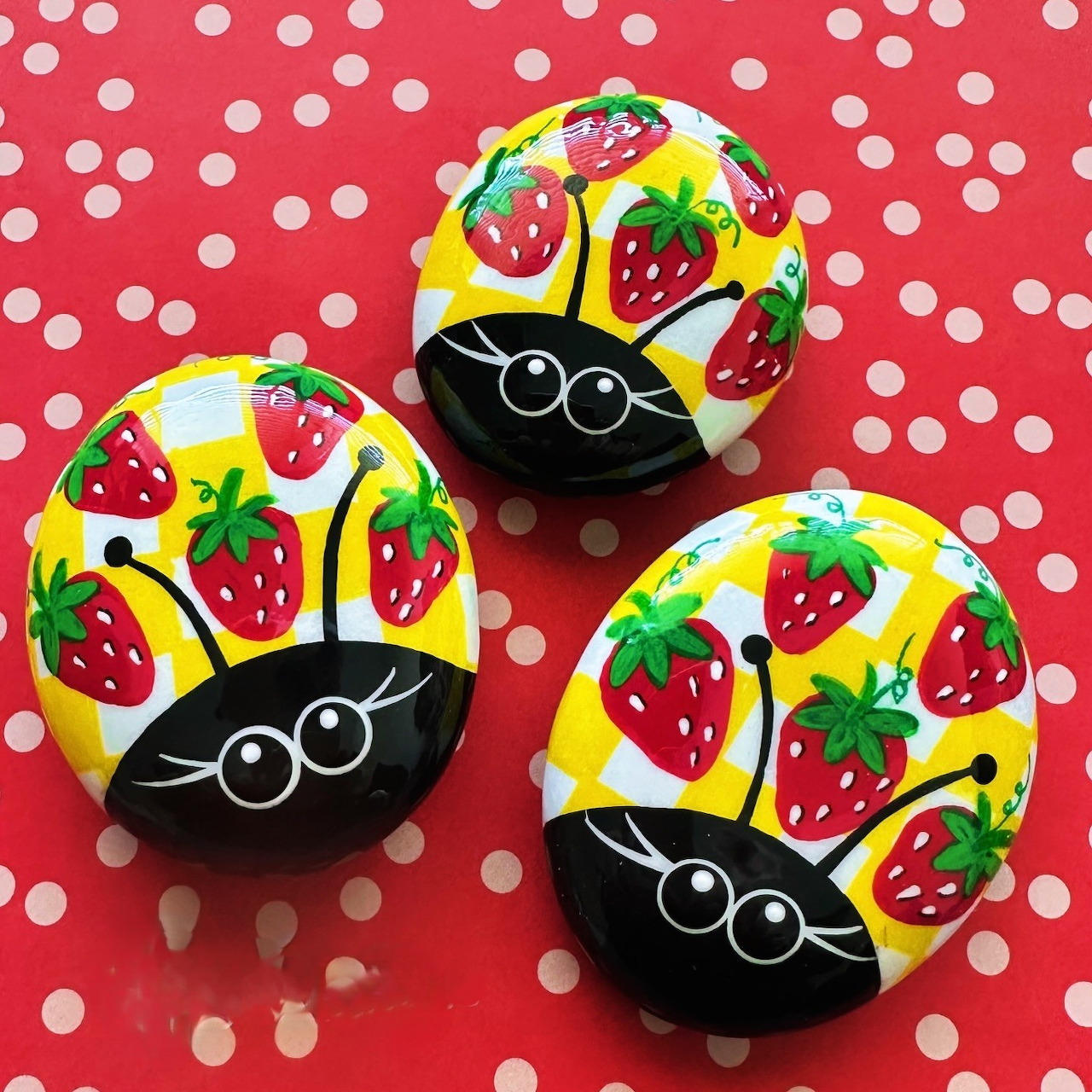 Strawberry Ladybug Painted Rocks