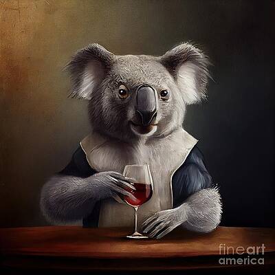 Illustrated koala holding a drink