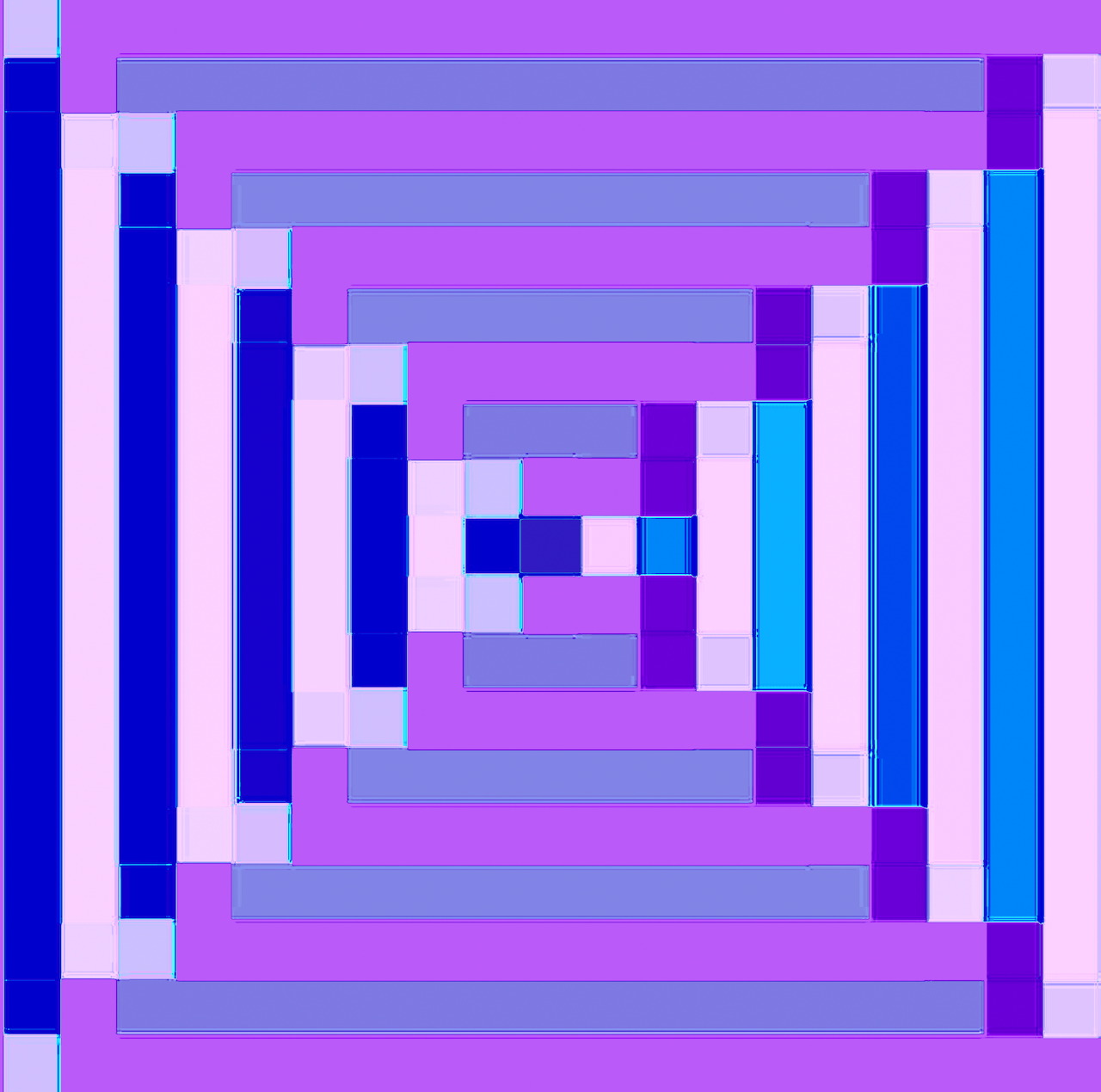 Abstract concentric squares in purple, blue, and pink gradient creating a tunnel perspective
