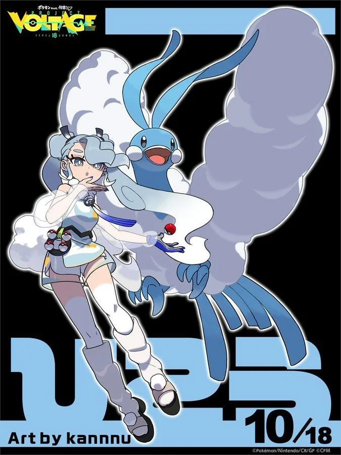 Grid of Hatsune Miku chibi designs themed after various Pokemon types.