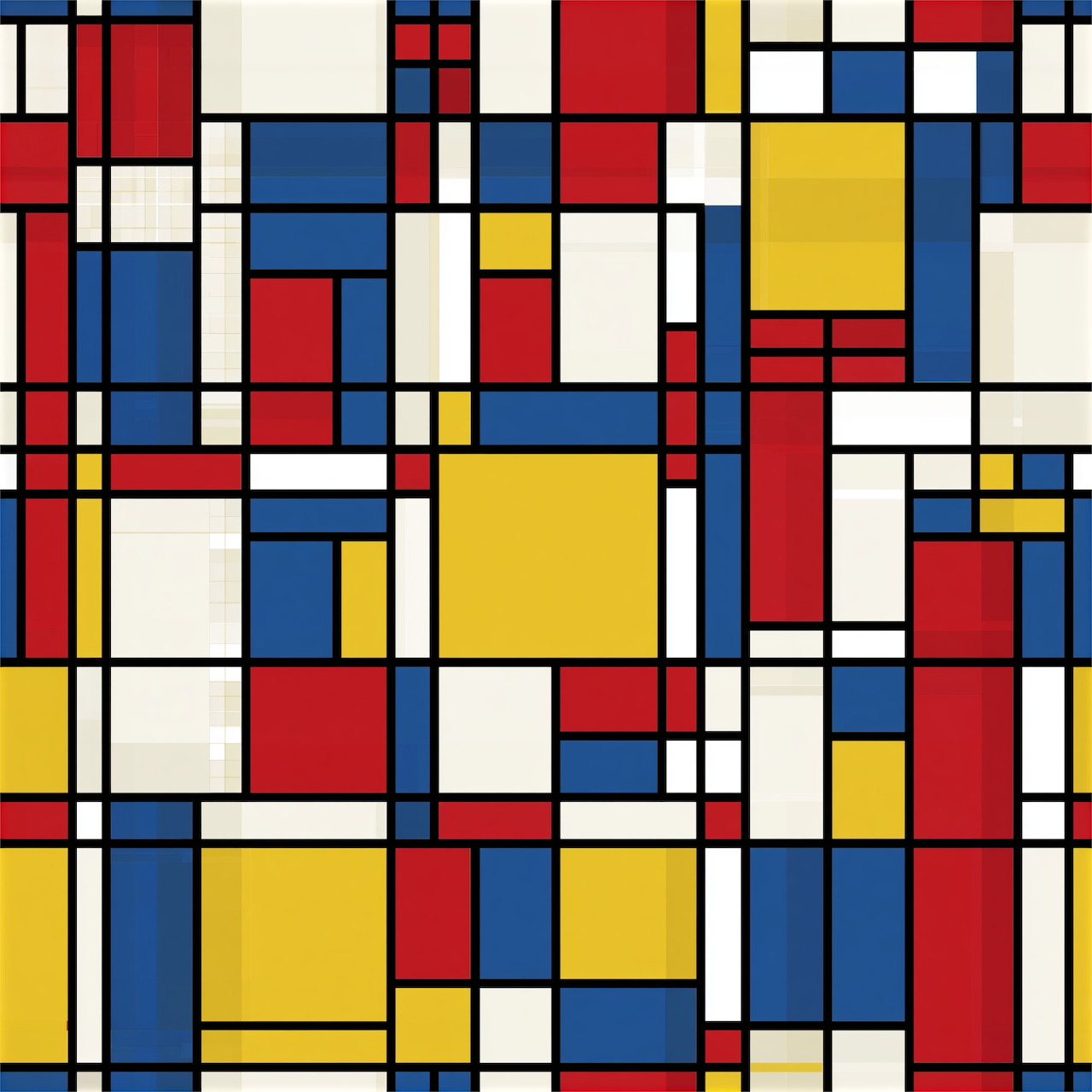 Abstract grid of colorful rectangles with black lines in Mondrian style