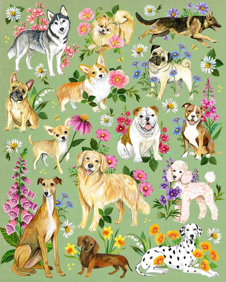 Dogs with Flowers